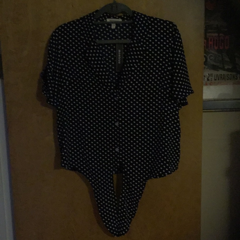 New With Tags Monteau Navy Polka Dot Top